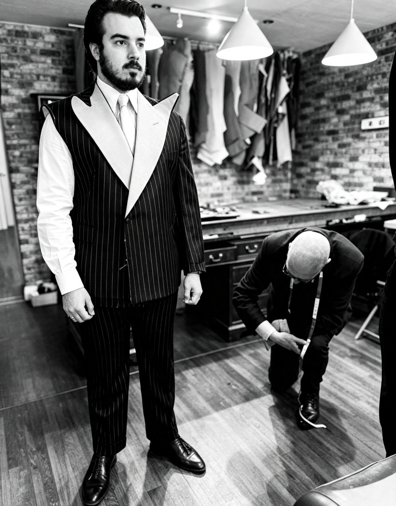 Bespoke fitting in progress inside the IK Collection Bradford workroom