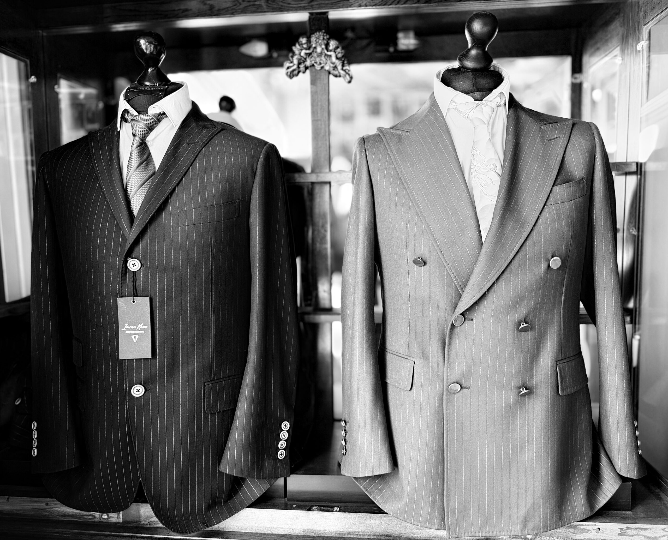 Made-to-measure suits displayed at IK Collection in Bradford